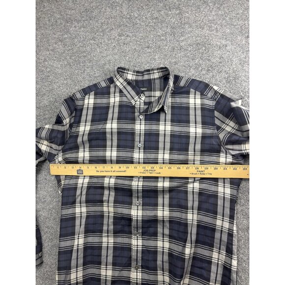 Theory Shirt Mens Large Blue Gray Plaid Button Front Long Sleeve Cotton - Picture 6 of 8